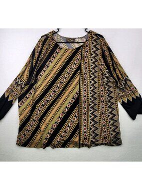 Bob Mackie Wearable Art Geometric Tunic Top 3X Black Gold Oversized Unique Artsy